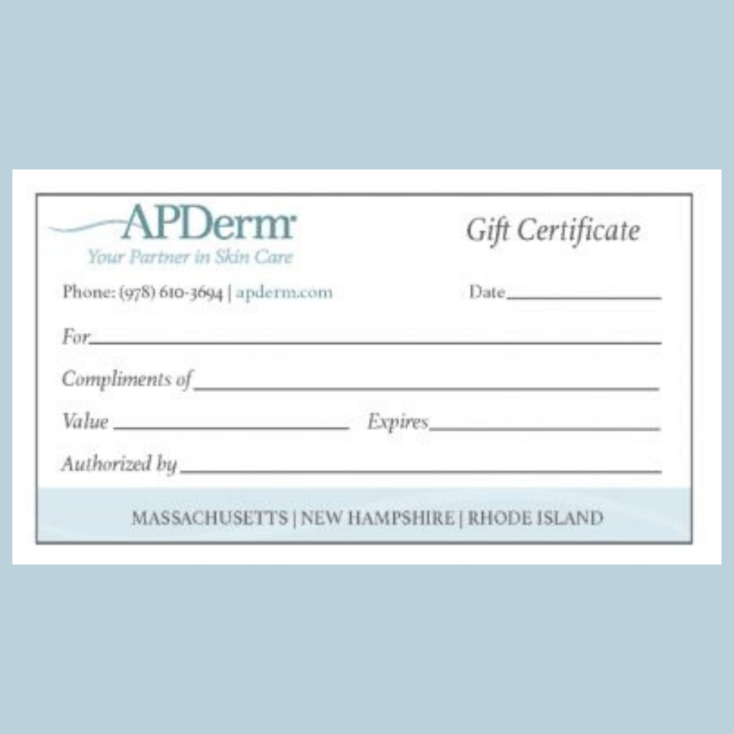 APDerm Gift Card For In Office Cosmetic Services & In Office Product Purchases (Mailed to you)